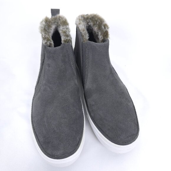 Toms Size 6.5 Bryce Grey Leather Suede Faux Fur Slip On Sneaker Pavement Gray - Picture 3 of 6